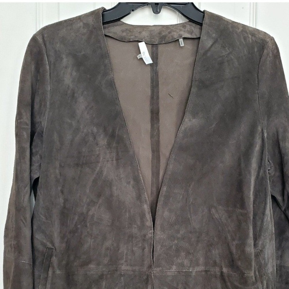 Chocolate Brown Suede Jacket Cardigan Classic Minimalist Boho Chic Size M - Picture 2 of 8